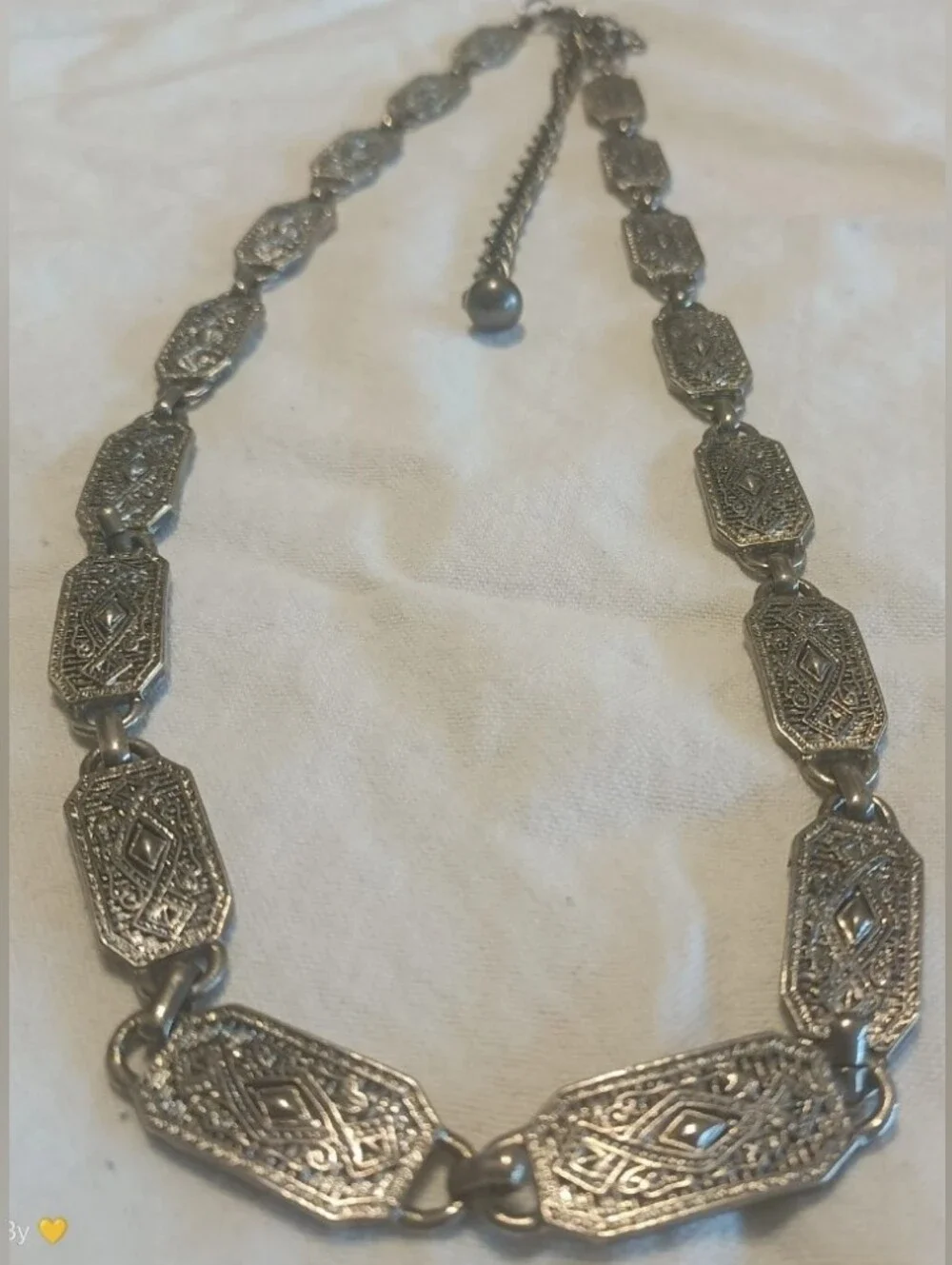 Antique-Style Silver Tone Filigree Link Belt